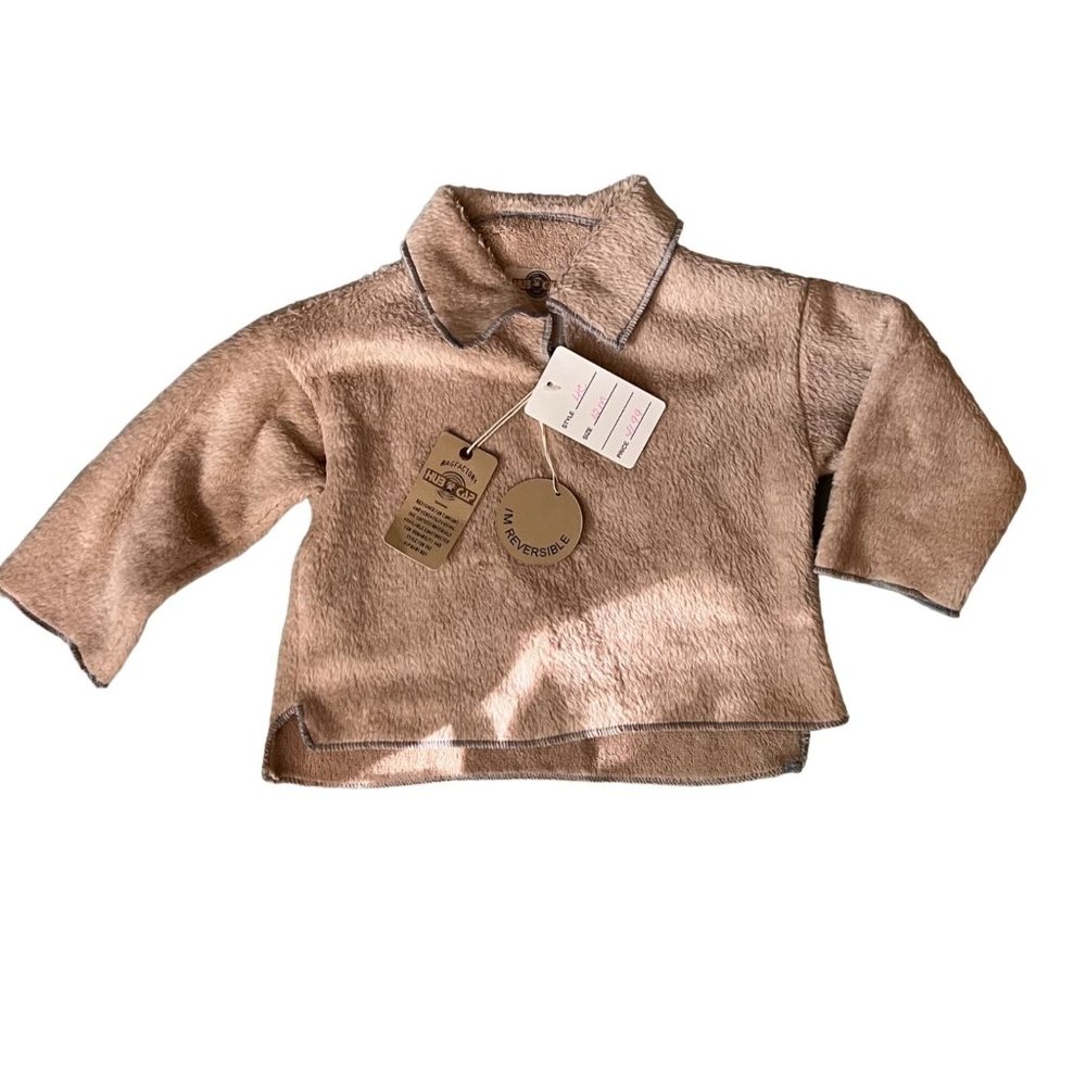$42 NWT Hub Cap 12 M Chenille Reversible Top Shirt Sweater Fleece Tan Baby Boy